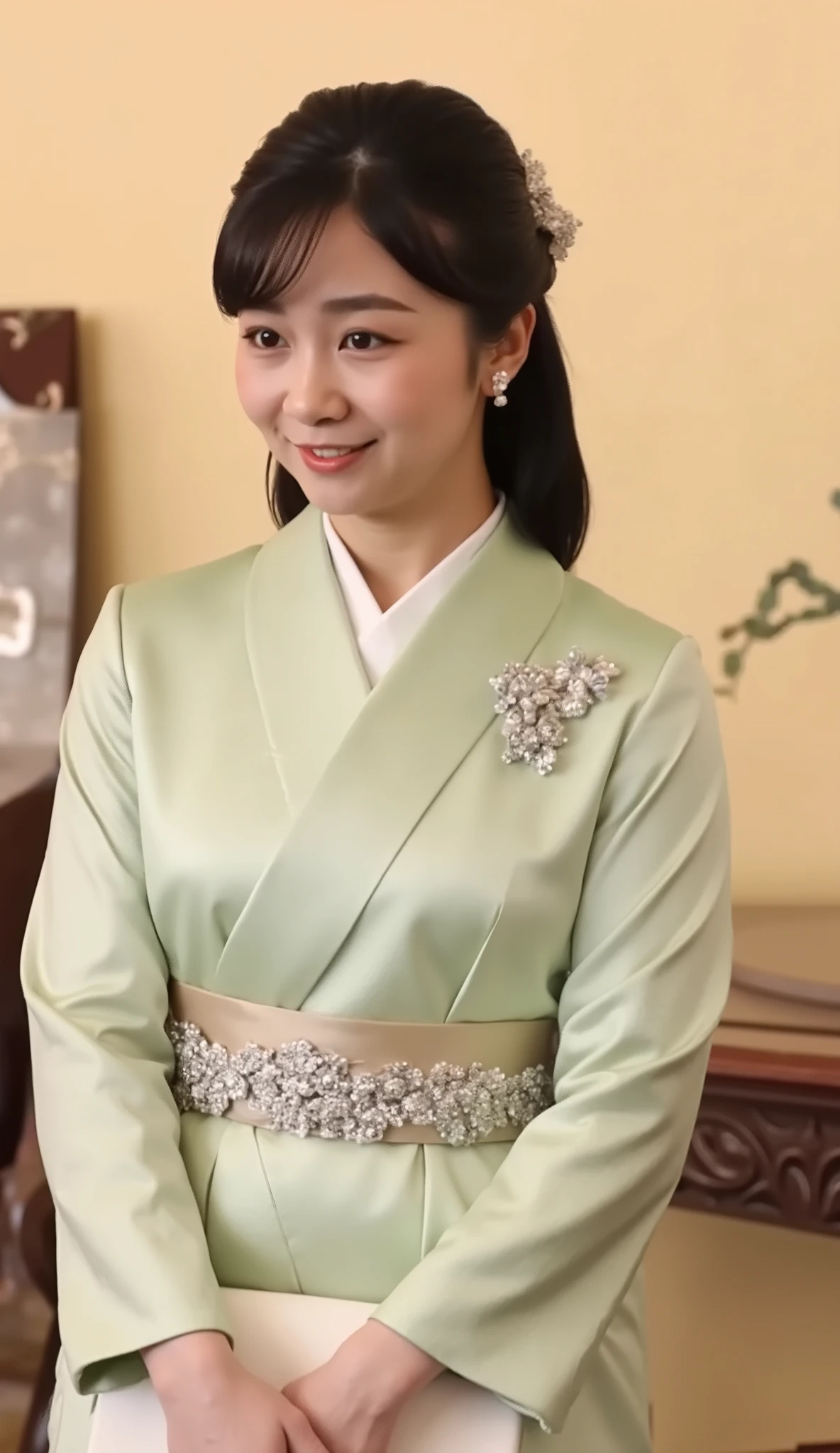 Princess Kako、graceful behavior,elegant expression,delicate face,Graceful Posture,with a dignified appearance,Relaxed atmosphere,precise texture,Classy Clothing,Warm Light,gentle background,4K,high definition,realistic,Professional,delicate color,Elegant Portrait