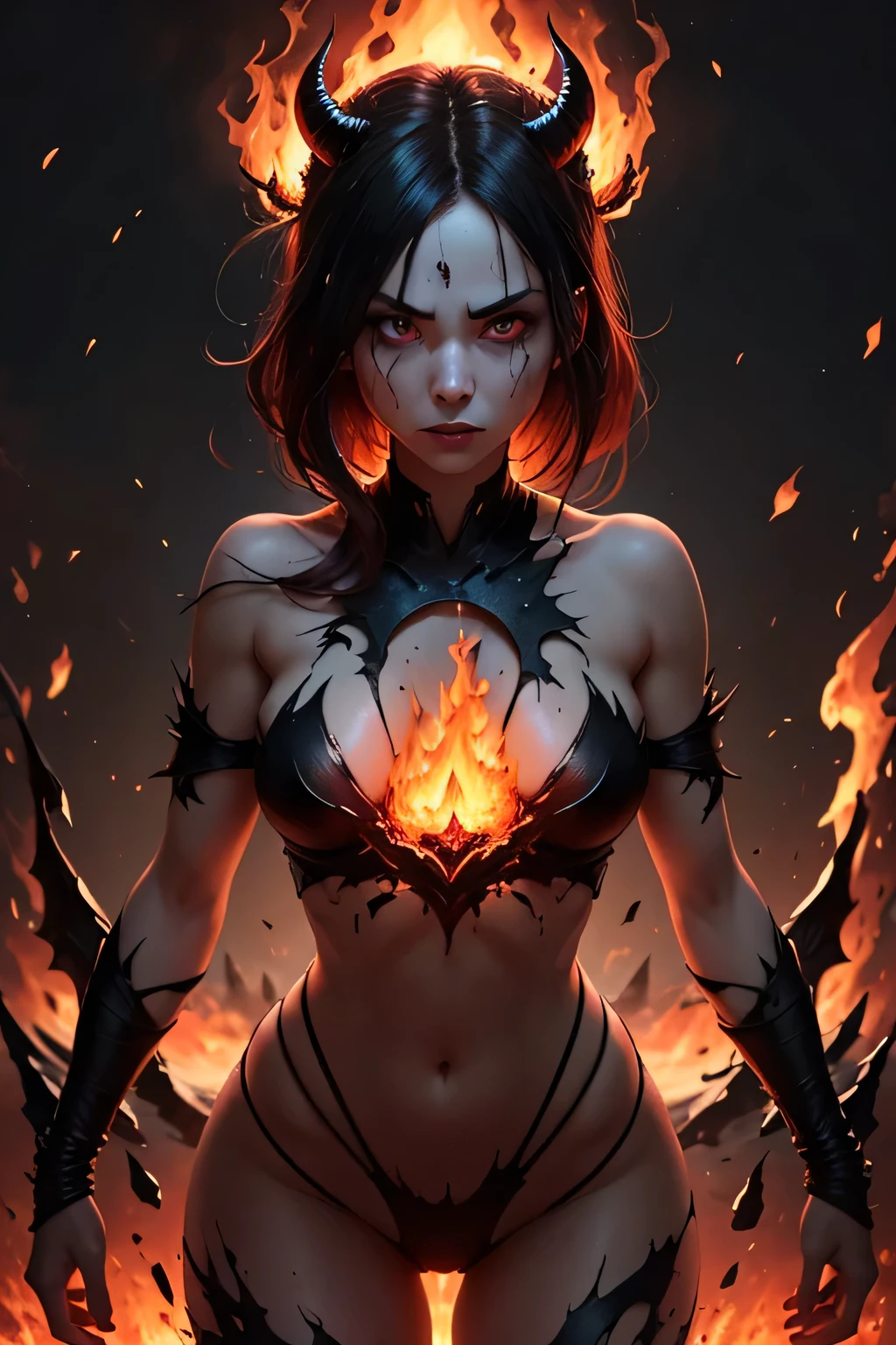 1 girl, flying hair, red eyes, fire witch, blood on my face, particles of light, lightning rays, wallpaper, colorful, high contrast, vampire, grin, evil smile, psychopathic grin, psychopathic smile, tilted head Dirty body sweaty beautiful breasts exposed liquid from nipples alien woman alien woman reverse rape Slimy saliva Pissing The whole body is facing towards me attractive body open legs lure Holding your chest close with your arms succubus drool stick out tongue