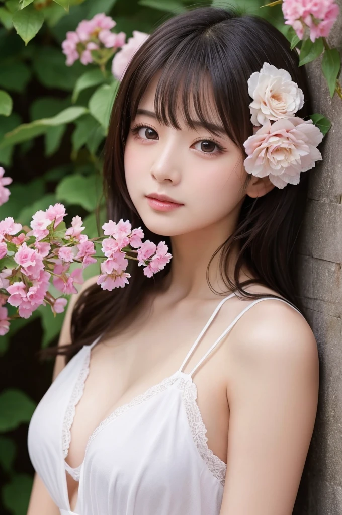 (logo、masterpiece、8k、Tabletop、RAW Photos、wonderful、最high quality、フォトリアリスティックでVery detailedな CG 統合 8k 壁紙、high quality、Very detailed、narrative poem、Particle Effects、Dynamic Effects、Depth of written boundary、Cinematic Light、Lens flare、Ray Tracing)、Fantasy、 (1 beauty、dress、dress、Cherry blossom pattern、Black-haired、Beautiful Face、True Face、Beautiful details、eye、Beautiful Skin)、髪がWindで踊る、Hair flutters in Wind、Hair bounces、Pink cherry blossom tree、Petals flutter、SakuraFubuki、wonderful景色、Morning Glow、Sun in the background、Wind、