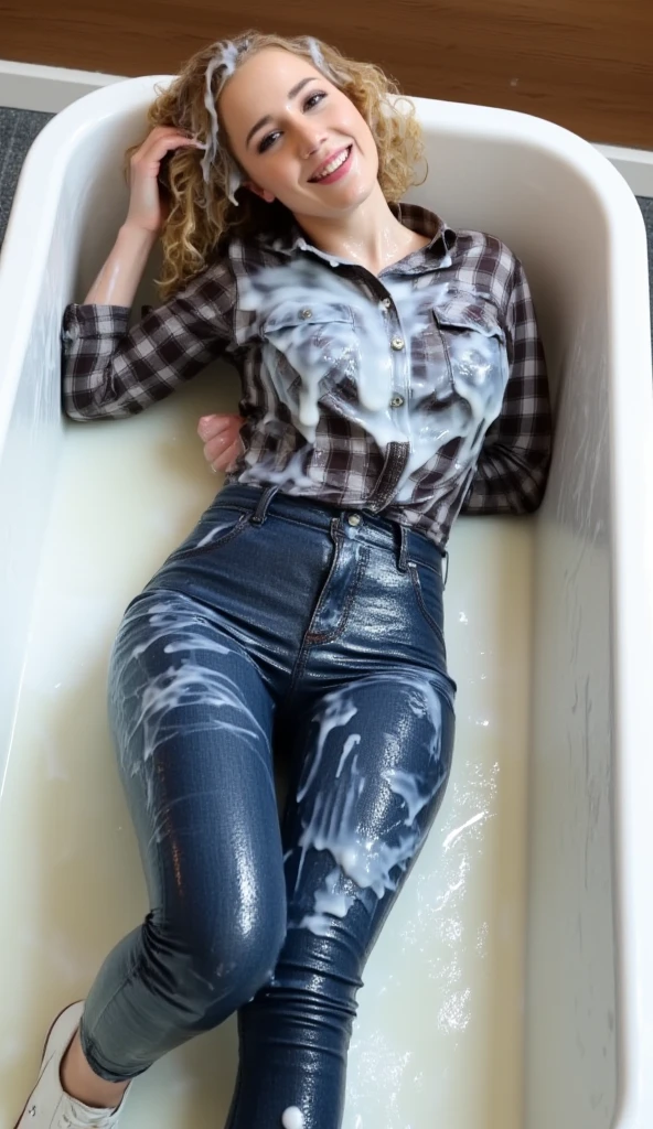 (Tabletop、highest quality、8k、Award-winning works、Ultra-high resolution)、One Woman、Age 35、(A perfect ripped white long cardigan:1.2)、(Ripped elegant navy skinny pants:1.2)、Standing Erotically and Elegantly、perfect beautiful teeth、(Slender body:1.1)、(School classroom background is strongly blurred:1.1)、(Blurred background of neatly arranged desks and chairs:1.1)、(Blurred background of perfectly organized desks and chairs:1.1)、Natural bright lighting、Perfect Makeup, The most beautiful face in Japan、Mature Face、Smiling Kindly、smile,、Very long hair、Accentuate your body lines、Huge breasts bigger than her face、Small waist、Ultra-fine、Beautiful long black hair、Fair skin、Translucent white skin、(Perfect Anatomy:1.1)、High-resolution RAW color photos、Professional photography、Very delicate、Very detailed、Professional photography、((((NSFW:1.45))))、((Full body shots with extremely realistic cum-soaked legs)), (((Full body photo up to the toes))), (((High heels))), ((The whole body is wet with a very large amount of realistic semen:1.85)),((One female student's whole body is wet with a huge amount of real semen))