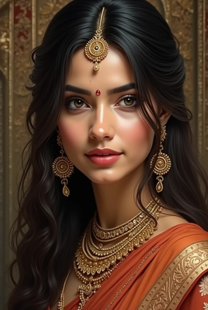 digital illustration of an indian lady wearing simple red saree with white border, seductive expression on face, sleeveless, seductive, side pose, big boobs, night bluish dark ambience, body shown upto hip