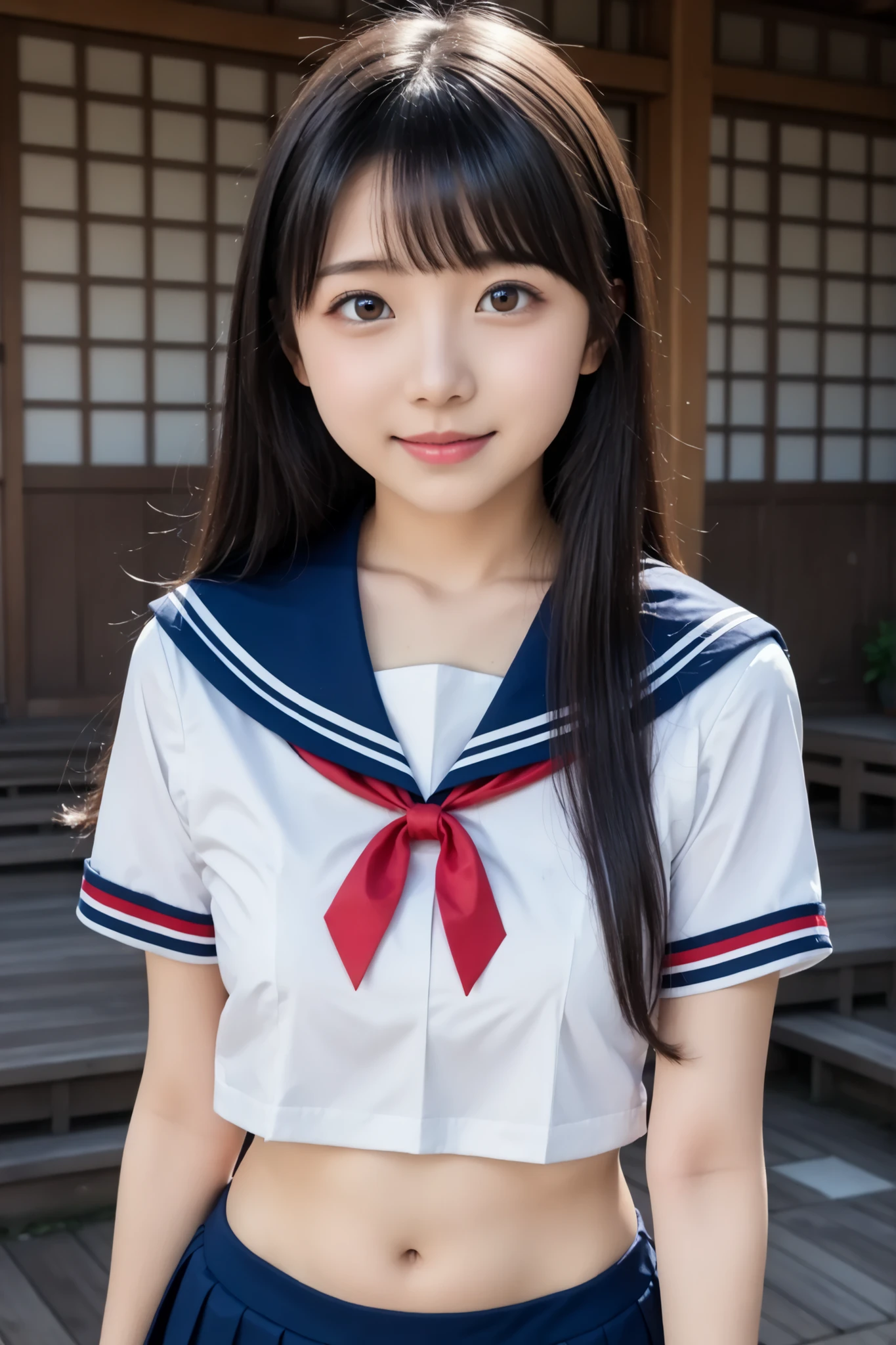(masterpiece, highest quality:1.2), 8K, young beautiful girl, 85mm,Official AR RAW photo, baby face、clothed big breasts、show me your ears、photo shoot, cute face, thighs, After school classroom, looking at the viewer, embarrassing、smile、no makeup, film grain, chromatic aberration, sharp focus, face light, clear lighting, Ten generations, detailed face, background bokeh、((((((18 year old high school girl))))))、thin waist、sailor suit、not wearing a skirt、pubic hair、vagina/pussy