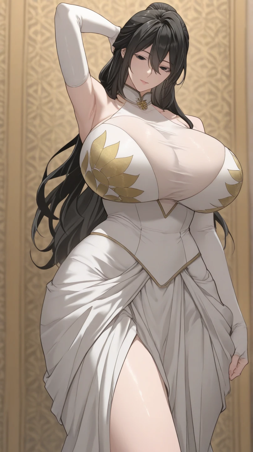 masterpiece, Highest quality, High resolution, 4K、8K、Hancock 1, One Girl, Boa Hancock, Large Breasts, Long Hair, Epaulettes, Cape, Side slits, Cowboy Shot, Are standing, View your audience, Sexy pose, , Place your hands on your hips, Perfect Fingers,(((stand with feet apart)))、((Shiny underwear)))、Beautiful beauty、Long black hair、((Upper Body、chest sticking out of clothes、Beautiful nipples))、 I can see the print on her chest,good、Big Breasts, Inserted into the breast using a thin thread, Huge breasts, Large Breasts, Huge , Huge breasts, Ridiculous, Large Breasts, Large Breasts, Huge , Huge bust, Ridiculous 大きなおっぱい、Huge bust、your breasts will grow、おっぱいにgoodが食い込んでる、レースのgood、to be born 、Underwear only、Hair is semi-long