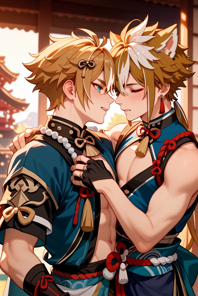 Kitsune muscle boy with a yukata