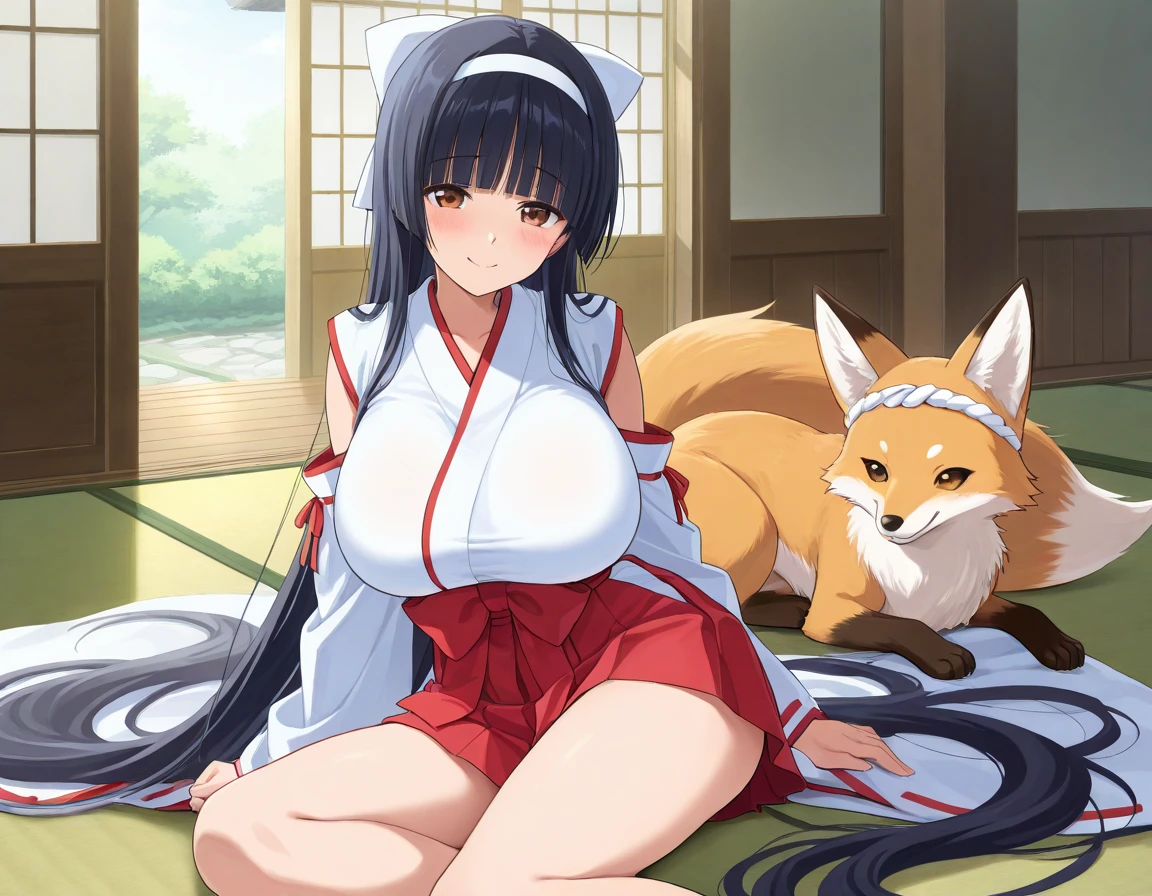 ((masterpiece,highest quality)), Perfect hands,Perfect legs,Izuna Hisada,Blue Archive,One girl, alone,fox girl, fox tail,alone, smile, View your viewers,