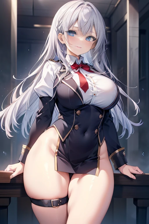 (((Spread your legs、Shooting from below、Lace panties))、(((Accentuate the crotch)))、Highest quality, 8k, masterpiece :1.3)), whole body, Sharp focus :One Girl,Glowing Skin,SSexy pose,Highest quality,Tabletop,shape,Very delicate and beautiful,Hmph,8k壁紙,wonderful,In detail,Official Art,Very detailedなティッカーUnity 8k壁紙,Incredibly ridiculous,Large file size,Very detailedな,High resolution,Very detailed,Beautiful detailed,Realistic,X-ray,The queue is full,(((Uniform Blazer、mini skirt)))、(((Big Breasts、Silver Hair)))、(((School、classroom)))、Stand upright、Cleavage , ((Long silver hair))、Uniform Blazer、Sexy pose、Hairstyle: Long Hair、both hands、