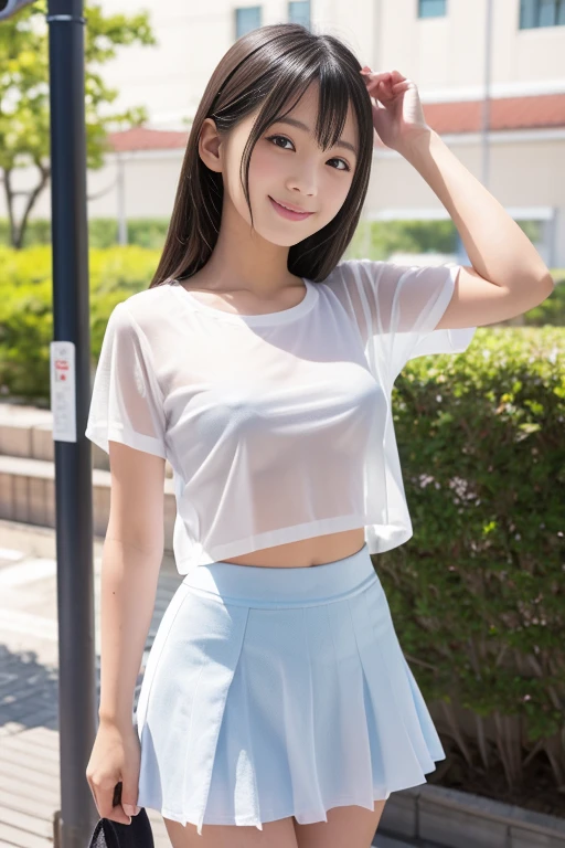 Best Quality Detail:1.2, realisitic, 8K UHD, hight resolution, 1girl in:1.2, The ultra-detailliert, High quality textures, intricate detailes, detaileds, Very detailed CG, High quality shadows, Detail Beautiful delicate face, Detail Beautiful delicate eyes, depth of fields, Ray traching, in her 20s, Pretty Kpop Girl, Korean Urzan Face:1.1, Slender face, ulzzang -6500-v1.1:0.6, pureerosface_v1, gloweyes, teak, Glossy lips, perfectbody、Wearing a high school uniform、skirt by the、Very very cute face、(T-shirt with dark blue skirt、panties on)、((no-bra)),((Nipples are see-through)),fascination pose、((The skirt is lifted by the wind、Panties are visible:1.2,)),mekosji,Crisp focus:1.2,Cute woman with perfect body shape:1.4,The best smile,A slender,abdominals:1.2,Cameltoe,Show off panties with both legs open、Photorealsitic:1.4, ultra-detailliert, photos realistic, Full Color RAW Photos, Fuji Film(Medium format:1.2), Hasselblad:1.2, Carl zeiss:1.1, Incredible dynamic range photography(UTIL_Art by Smoose-768:1.1), hight resolution, High pixel count, clear details, crisp image, Natural color reproduction, Noise Reduction, High fidelity, qulity, Software Improvements, Upscaling, Optimized algorithms, Pro-level retouching、((Shibuya、a park))