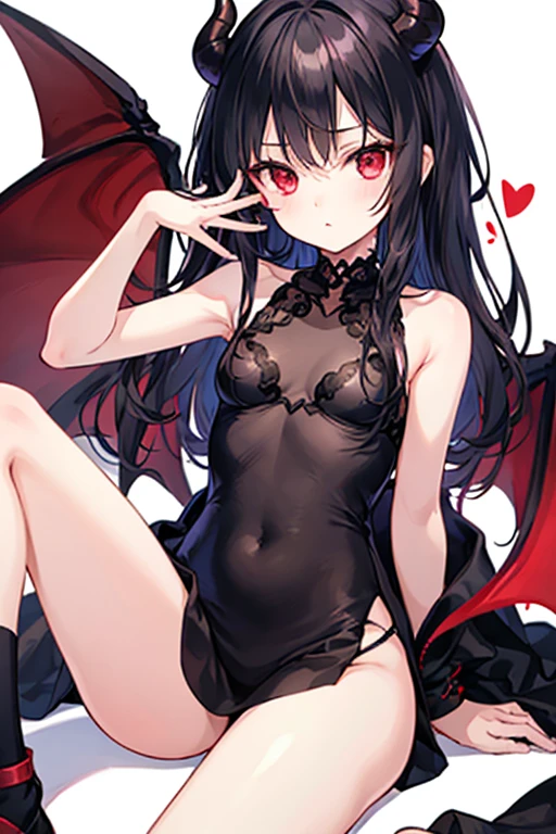 Ultra Detailed ,  , black  hair braided   , 8 year old      frinje , disgusted angry   ,red  eyes,  demon wings ,seios planos , maid  , semi-nua,  thong pantie  lingerie pantie  ,  , garterbelt    long socks, inocente .    body. Standing,  dark mansion. 