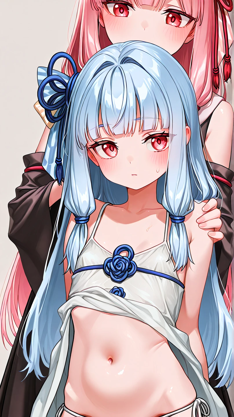 masterpiece, best quality, extremely detailed, (illustration, official art:1.1), 1 girl ,(((( light blue long hair)))), ,(((( light blue long hair)))),light blue hair, , long hair ((blush)) , cute face, big eyes, masterpiece, best quality,(((((a very delicate and beautiful girl))))),Amazing,beautiful detailed eyes,blunt bangs((((little delicate girl)))),tareme(true beautiful:1.2), sense of depth,dynamic angle,,,, affectionate smile, (true beautiful:1.2),,(tiny 1girl model:1.2),)(flat chest),(shibari, arms behind the back:1.4), (hands on the back), (The highest image quality, striking details, ultra-high resolution, (realism: 1.4), (masterpiece, best quality)), (masterpiece, best quality) 1.5, 1girl, solo, (sexy, beautiful woman, perfect face, perfect eyes), (full body), (shibari, arms behind the back:1.4), (hands on the back),、
,(((Embarrassed,Pink rope)))、joji fashion