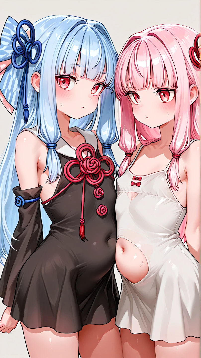 masterpiece, best quality,anime style, 1 girl,(((slender body))), (((small breast))),(((tennis uniform))),(((red tentacles bound the girl))), ((((restrained, arms behind back)))),((((cum)))), (beautiful face), (((short twintail))), (((straight hair))), ((((silver hair)))),detailed beautiful skin, (perfect hands, perfect anatomy)