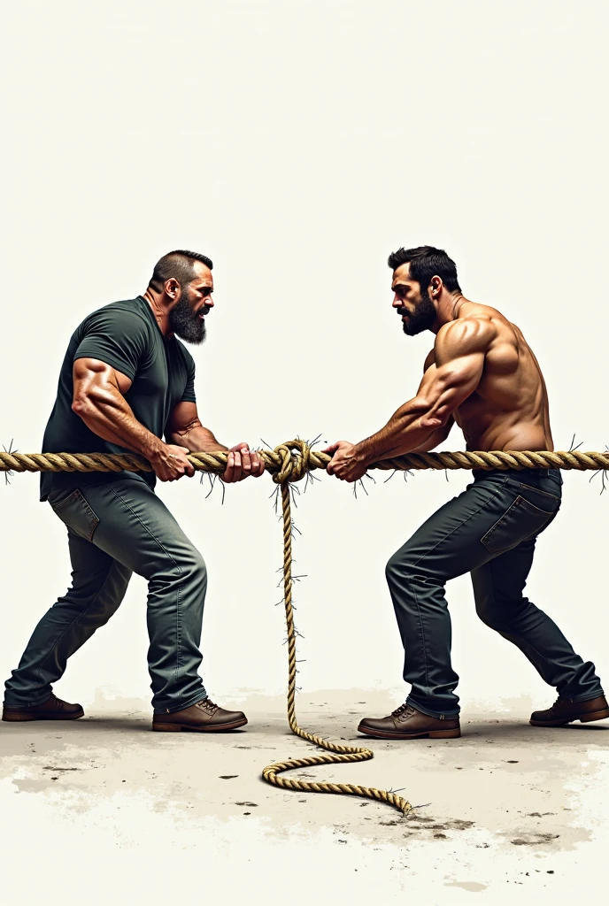Shirtless hairy man doing push-ups with fat guy on his back with straining gesture pressing and showing teeth and wearing watch on his left wrist