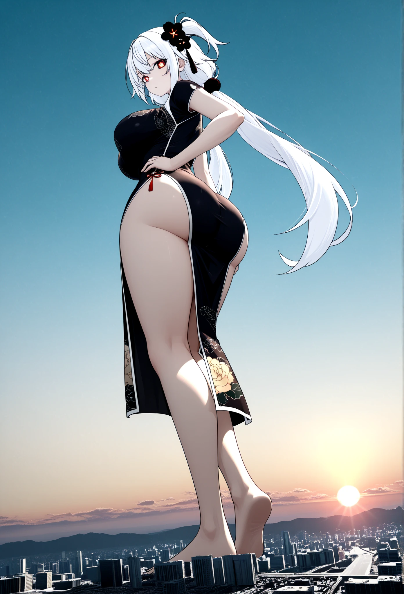 a girl, full color, Long white hair, Red eyes ,Eyeliner, black transparent clothes, Red, open air, Rose, night, ruins, Butterfly,mine same as the original, mine, , (:1.2)
rest, (cheongsam), (view from below), (place one's arms behind one's back), (wild lift), thin, Crotch, best quality, high resolution, unified 8k wallpaper, (illustration:0.8), (beautiful and delicate eyes:1.6), extremely detailed face, perfect lighting, Very detailed cg, (perfect hands, perfect anatomy),soles of feet,laying on her body,blond,red lips,Acting cute,Feet close up,Soon,Complete feet,white,close up, ((Nude)), ((beautiful feet, toes)), hot girl, ((back side)).