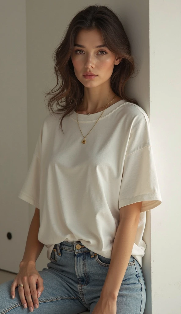 <lora:kawaii7.1.3_obj20:0.75:0.25>, European woman, closeup, sandals, (shirt), pants, (favela houses), ZM_elea, wide shoulders, perfect face, (contact iris: 1.1), pale skin, skin pores , depth of field