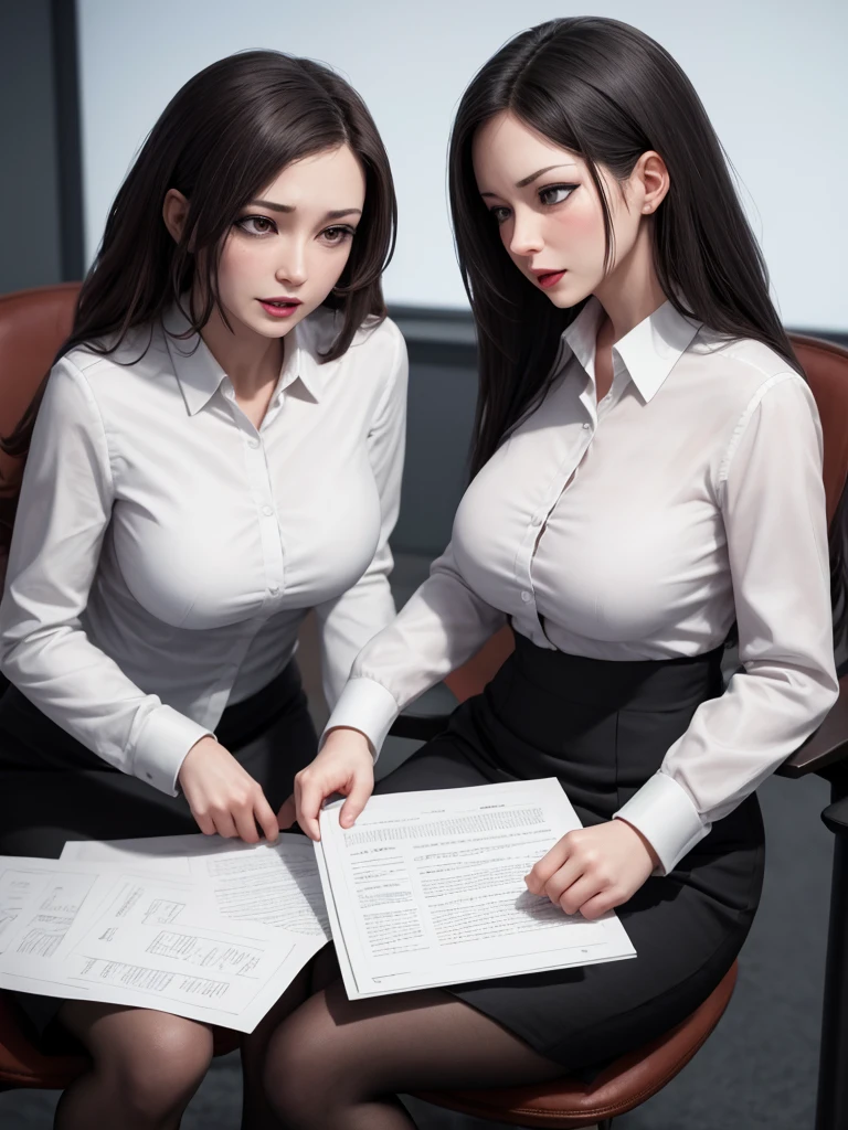 best qualiy, Full body like,Refined face,pretty faces,25 years old woman,slimfigure,Smaller bust,OL uniform,Office wear,black silk stocking,Office scene,Seated position,lifelike --auto