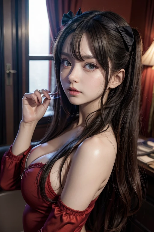 ((1 Ultimate beauty))、mature、Beautiful Face、Brown eyes、Detailed lips, Beautiful eyes in every detail, double eyelid, Long eyelashes、(Huge breasts), (curve), Lips parted, Beautiful teeth alignment, blush, Captivating Gaze、Captivating smile, (brunette hair up), (Sexy short silk dress with perfect fit), Futomomo, Sexy pose, Detailed background, background: (Celebrity Mansions)、Realistic background and accessories、((Cowboy Shot))、(Advanced Depth of Field)、((masterpiece))、((Highest quality))、reality、reality、High resolution、Very detailed、reality lighting, reality