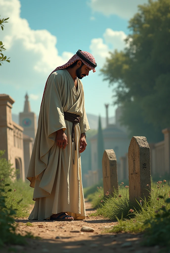 A visual representation of one leper, realizing his healing, returning to Jesus with gratitude.