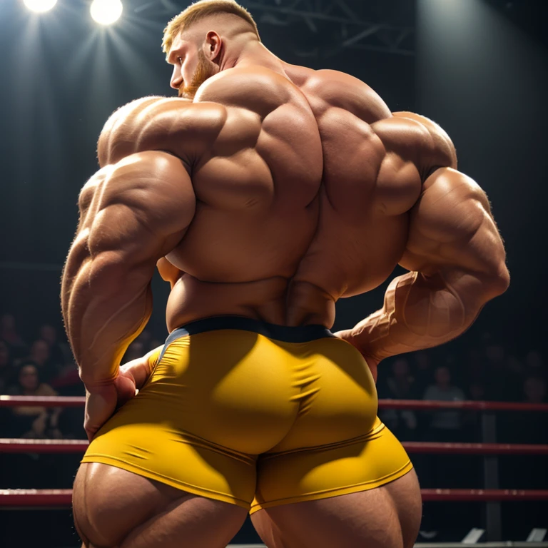 full view full body, the biggest heaviest hyper-massive overmuscular bodybuilded young white european effeminate guy with hype gay undercut haircut, lots of gay jewelery, shirtless showing off over-inflated and over-bloated huge pecs, double-biceps, legs, abs, wearing latex shiny shorts and rainbow socks, no shoes, gay necklaces, bracelets, rings,, dancing in his socks in gay disco, showing off his rainbow socks, many various gay dancers behind