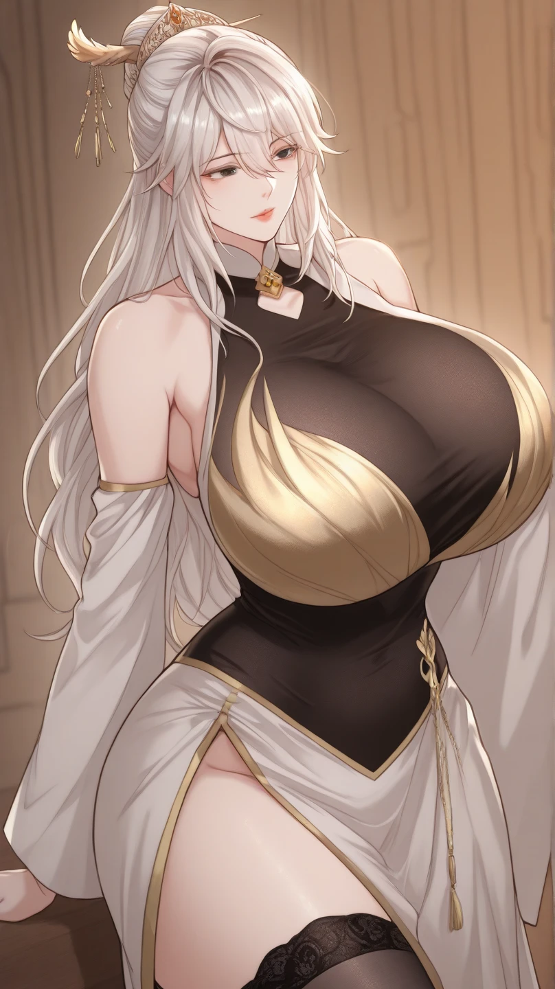 Highest quality、(8k)、(4k)、(masterpiece)、(highest quality)、First-class、High resolution、Perfect Fingers、High-definition CG、(Perfect hands、Perfect Anatomy)、1 girl、(((Arms folded behind back：1.5)))、Beautiful breasts、Purple Eyes、Long Hair、Silver Hair、(((Sit on the bed：1.3)))、Kashima(Kantai Collection)、Big Breasts、Letterbox、Long Hair、looking at the camera、Part your lips、、Side Lock、Silver Hair、smile、solo、sunset、Sweat、、(( (looking at the camera：1.3)))、、Smiling seductively at the camera、Smiling seductively at the camera、virgin killer sweater, (sweater dress:1.2), ribbed sweater,sideboob,cleavage cutout, turtleneck sweater,(white sweater:1.3),（crop top navel:0.6）,(((Bell-sleeve-sweater:1.5)))、(((The cleavage is visible：1.3)))、(((Rubbing her breasts：1.3)))