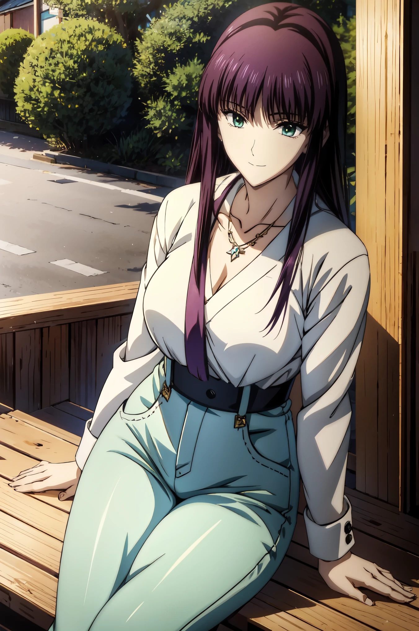 outdoor, downtown,Girl in black,girl wearing jeans pants,青いジーンズを着たanime girl ,girl wearing long pants, outside,Anime Moe Art Style , forest city street behind her , smooth animation CG art , , Seductive anime girl , Beautiful Anime High School Girls , 魅力的なanime girl , 超realistic girl高生 , Seductive anime girl , anime girl , realistic girl , 魅力的なanime girl , 超realistic girl高生 , anime girl , 8k UHD , high definition , highly detailed CG , high quality shadows , detail beautiful delicate face , Detail beautiful Delicat eyes , in their 40s(Highly Detailed 8K Wallpaper) , (Highly detailed CG 8k wallpaper) ,  Very delicate and beautiful CG illustration of wearing a coat and skirt , 最high quality , realistic feel , Realistic Fabric , realistic texture , Beautiful Thighs , with toned legs , The beauty of the footstool , big breasts thin waist , (((masterpiece))) , (((best quality))) , 8k , 32K , masterpiece , beautiful and attractive anime woman , ultra high definition , ultra details , high definition , 超realistic girl高生 , Masterpiece , best quality , high quality , high image quality , high qualityテクスチャ , high qualityな影 , high details , fine detail , 1 girl on break day , high school students , solo , I , Only one person , alone , 1 person , Taki , adult atmosphere , Beautiful long legs . Beautiful Thighs , with toned legs , The beauty of the footstool , 8 heads身 ,  statue :171cm , mature girl , 赤purple hair behind closed doors , 赤purple hair behind closed doors , purple hair behind closed doors , Blackcurrant colored hair , Silky Smooth Hair , colorful hair , Straight Hair , smile , smile happily , Vivid Expressions , かわいいsmile , Cool Beauty , beautiful woman highlighting her lower lip , pretty face , Beautiful realism , attractive appearance , Bewitching looks , quiet expression , beautiful hair , 彼女は首にnecklace身に着けています , necklace , ビーズnecklace , Magatama Accessories ,  Smile , Colorful eyes , green eyes ,  Jade Eyes , beautiful eyes on my stomach ,  bright eyes , Delicat eyes , jewel-like eyes , Jade Eyes , droopy eyes , (green eyes:1 . 5) , attractive face , ((white collared shirt)) , white shirt , button shirt , ties , 赤のties , school uniforms , high school students , hoodie , Casual clothes , ((BLACK LOW RISE SKINNY LONG JEANS)) , Hooded Sweatshirt , ((Trainer)) , stroll , Building Street , sunlight , blue sky ,,beautiful woman highlighting her lower lip, well-groomed face , Beautiful realism, attractive figure , attractive face , kind expression , beautiful hair,smile, Colorful eyes , green eyes,Jade Eyes, beautiful eyes on my stomach,bright eyes, DEL私CATE EYES FULL OF DEC私S私ON,  Jewel Eyes  ,Jade Eyes,( green eyes:1.5), 水の中の体とattractive face ,8 heads,:: 174cm,彼女は首に necklace 身に着けています, necklace ,beaded necklace ,Magatama Accessories,smile , Ladies' bag  , Behind the shoulder , Orbital Space  , スタンディング with beautiful eyes on my stomach , walk , holiday , A vibrant city  ,  low fashion , blue sky , Building Street , Model Photo, outside , takeoutside , viewer , Model Photo , private , holiday,(((masterpiece))) , (((最high quality))) , 8k , 32K , masterpiece , 美しい and attractive anime woman,perfect face, beautiful hair, beautiful breasts,