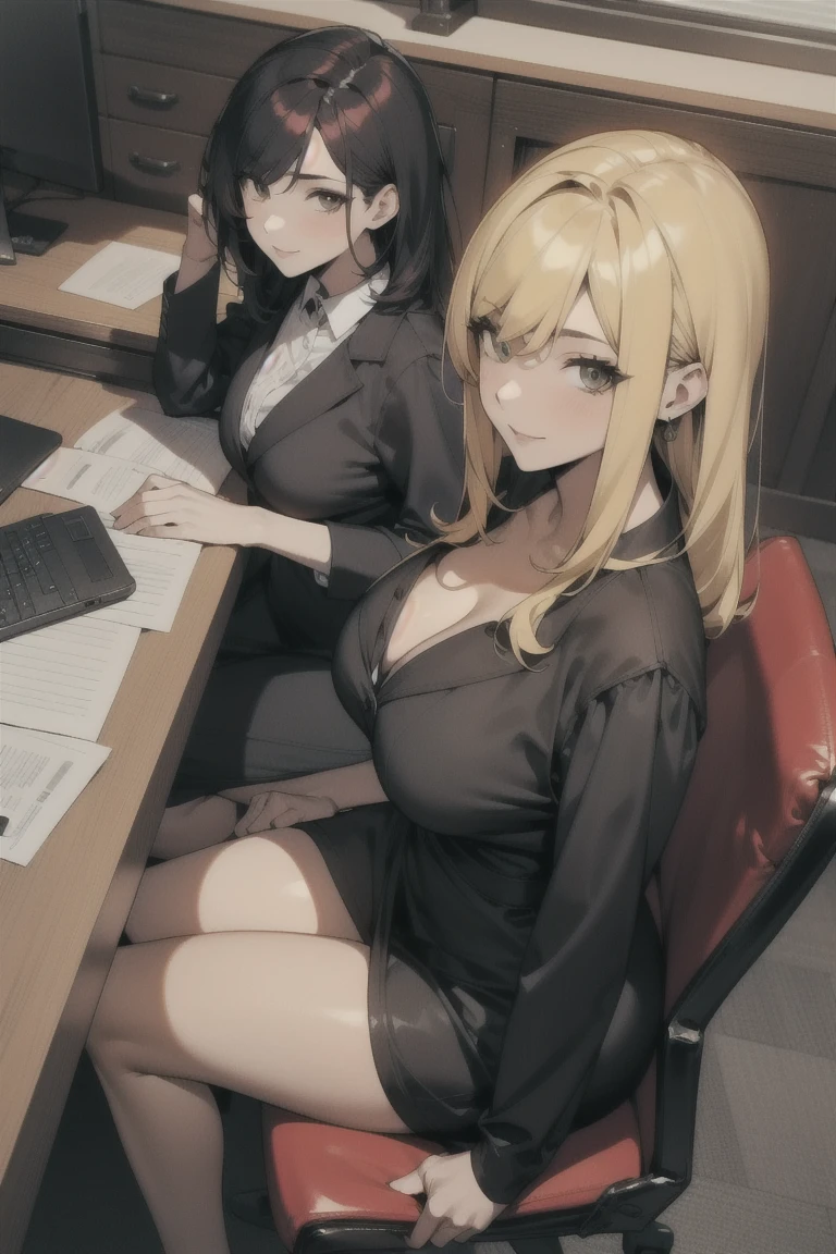 top-quality、20 talents、femele、length hair、a blond、blue eyess、medium chest size、Business suits、office