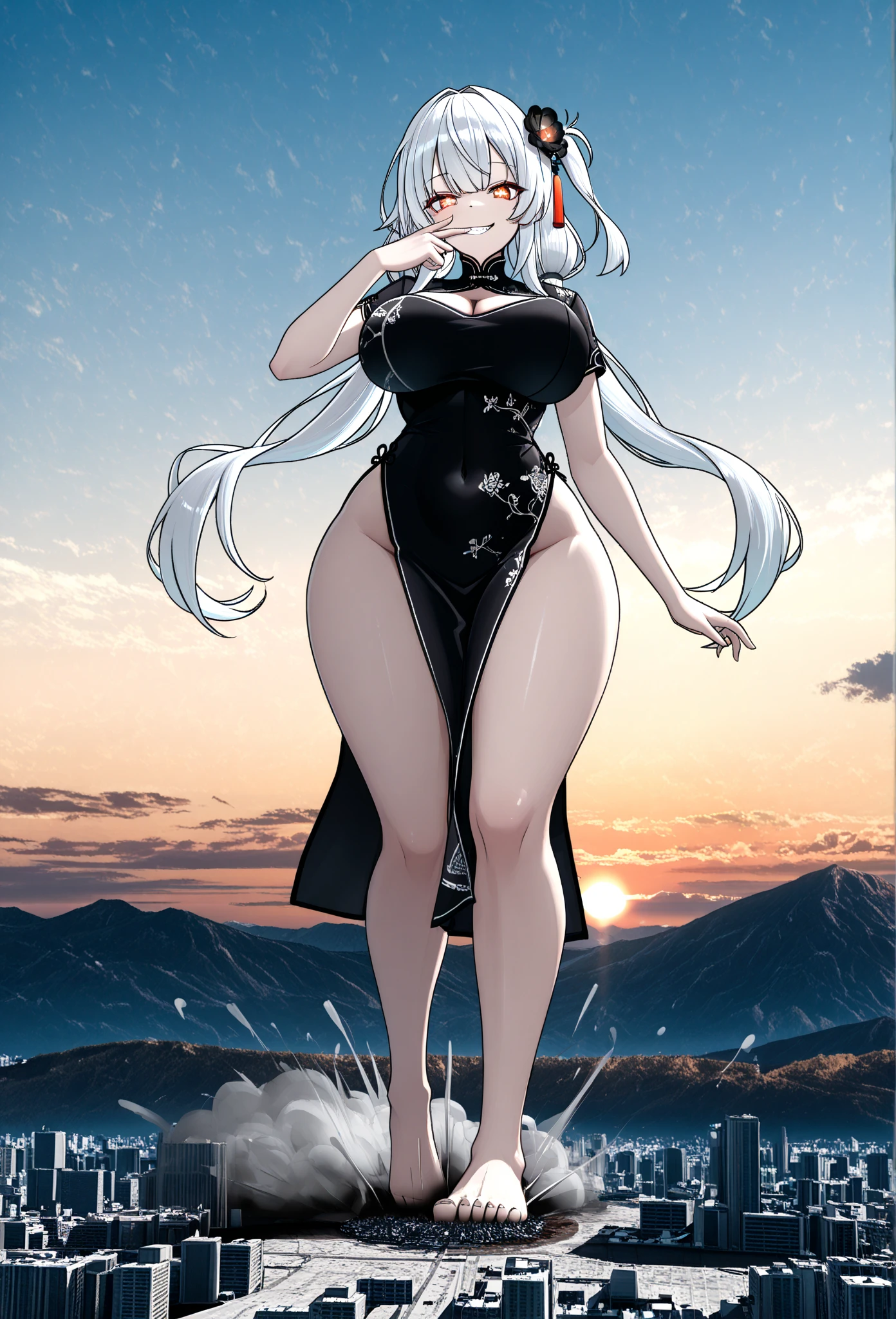 1 girl, alone, full body portrait, White camisole, High heel, Yoga suit, black stockings, masterpiece, best quality, actual, super detailed, (shiny skin, sweating: 1.4), looking at the audience, light blue short hair, Red eyes, thin and long, Dynamic light and shadow, High resolution, sharp focus, depth of field, narrow eyes, Sharp pupils, pupil actual, (beautiful breasts、huge breasts:1.4,plump breasts), (White skin: 2.0), (long legs: 1.8), (clothes transparent: 1.5), outdoor, Sky