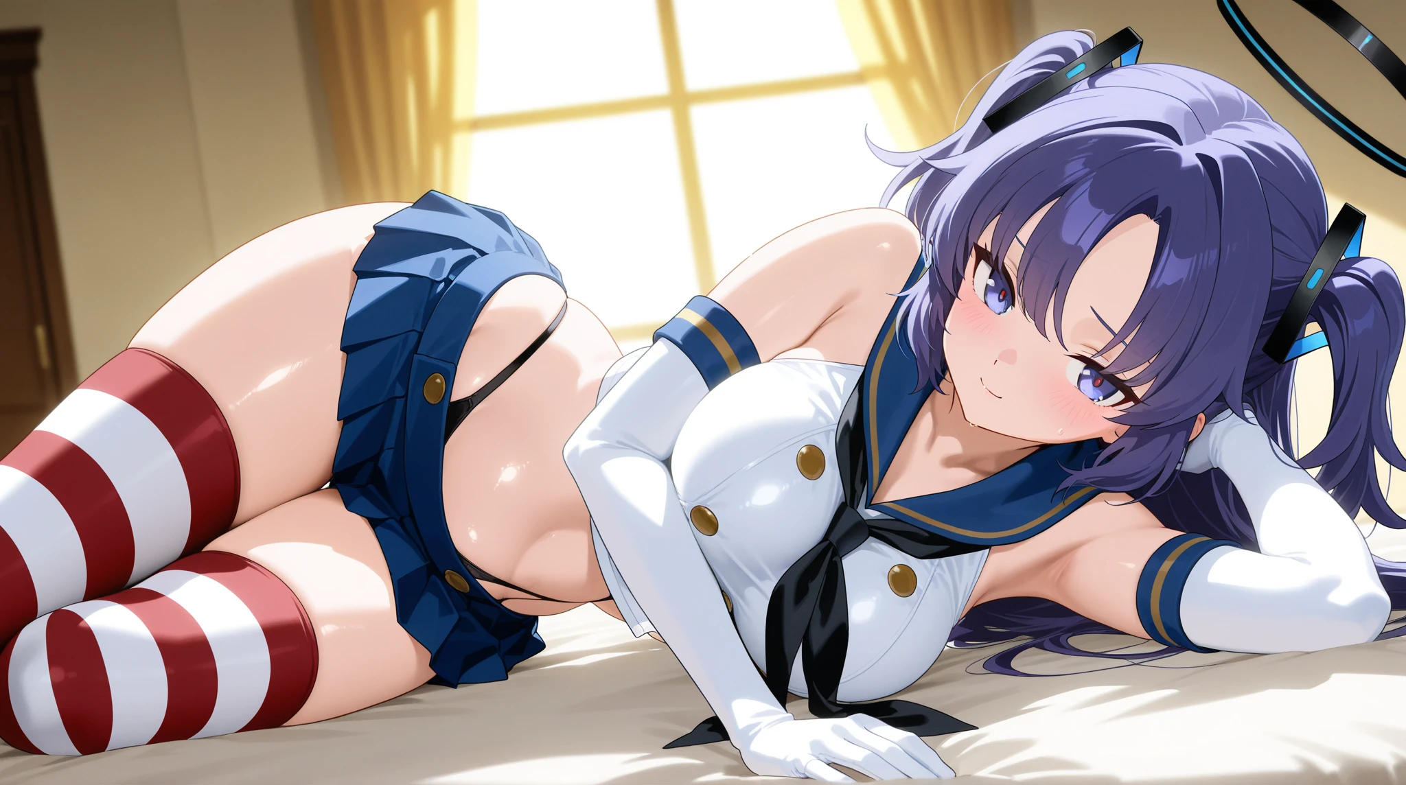 ((table top、highest quality、High resolution、nffsw、perfect pixel、8K、nffsw))、(1girl)、solo、beautiful anime girl、beautiful art style、Roxy_Migurdia(mushoku tensei)、blue eyes、Crimson blue hair、small breasts、(underwear)、(Calm)、(panties on)、(())、satori、(Calm)、Expressionless、looking at the viewer、dynamic angle、(Low - Angle)、(lower body)、((Sexy))、bed in the room at night、((crawl on all fours、stick out your butt、look back))、(White lace panties)、