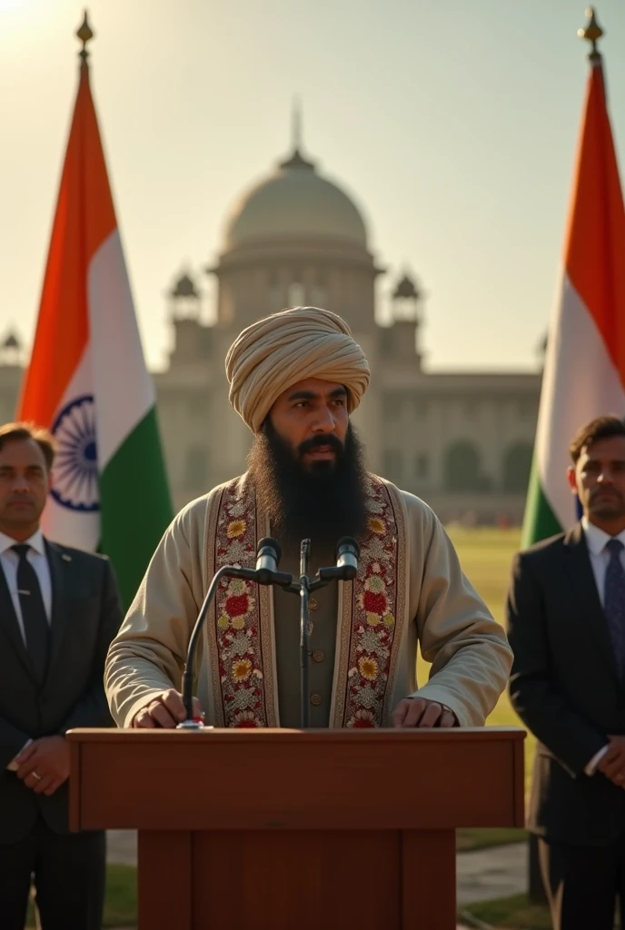 Imagine/ sidhu moosewala sitting on a prime minister chair with Pakistani flag photo behind raja ranjeet singh and ray ahmad kharal and seen map of punjab