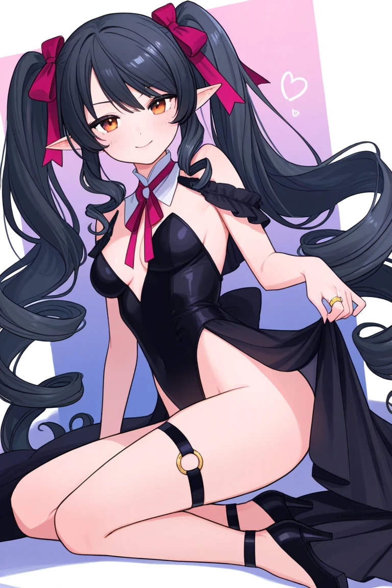 A 20-year-old cat girl with long black hair, gray eyes, cat ears and a cat tail, wears glasses, black dresses Whole leg length sexy, sleeveless, standing