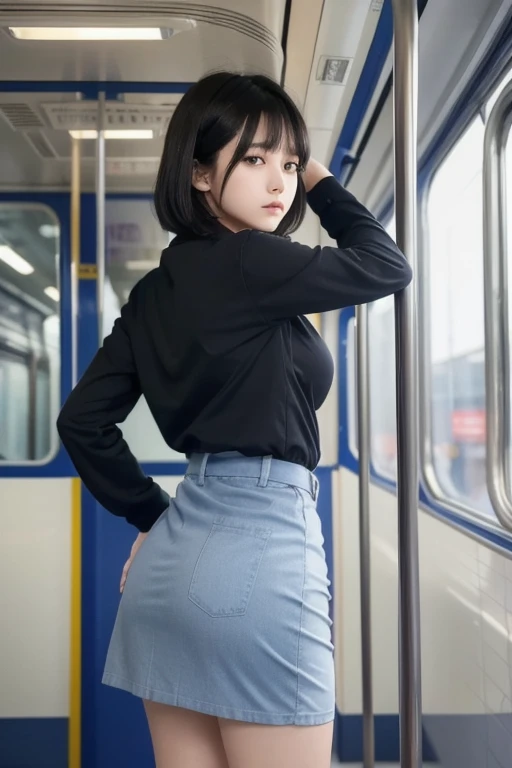 (masterpiece:1.5), (8k, Photorealistic, RAW Photos, Best image quality: 1.4), Japanese Idols、Super detailed face、Attention to detail、Real、 double eyelid、Big and attractive eyes, Sharp focus:1.2、Beautiful woman:1.5、Light brown hair、 Highest quality、masterpiece、Ultra-high resolution、Perfect Shadow、(Photorealistic:1.4)、Highly detailed and professional lighting、Inside the train、Bob Cut Perfect Shape、beautiful girl,Sharp focus, Perfect Anatomy, View your audience、In a suit、The woman is holding onto her skirt、Skirt flipped、Disheveled Hair、Embarrassing、blush、Sweaty skin、Sweaty underwear、Detailed white panties、Woman is looking down、Erotic look、Detailed fingers、Correct finger、Correct limbs、Correct limbs、Pay attention to the butt、Shooting from below、
