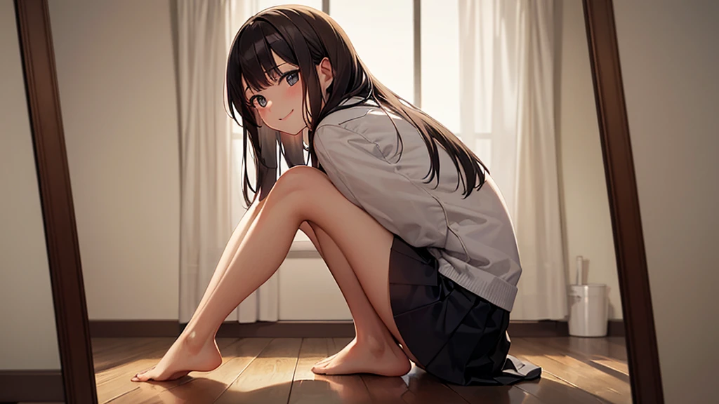 1girl in、As-、I take down my underwear and pee、Cute underwear、crouching down、Open legs