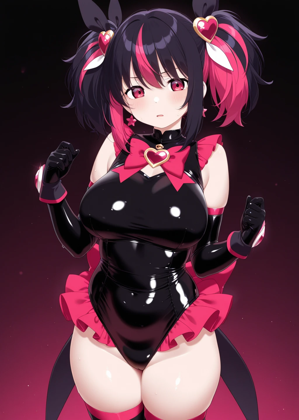 (Huge breasts:1.8),blue sky,((Image from below: 1.5)),(((Black rabbit ears:2.0))),((black bunny girl:2.0)),brown eyes:1.5,beautiful detailed eyes,((A radiant smile:1.5)),((A bow tie:2.0)),Rabbit ears and a tie:1.5,sexly, beautiful, Big eyes, Droopy eyes, Anime-style image of a woman with rabbit ears and a black bodysuit,(black bunny girl:1.5),The best smile:1.5,((Wide Eyes:1.5)),(eye shadow:1.5),(Slightly red cheeks:1.5),(Plump lips:1.5), (strapless:2.0),(Light-reflecting latex:2.0),((Elbow-length black leather gloves:2.0)),Big beautiful eyes:1.5,Cute like an idol, Perfect Skin,((black leather opera gloves:1.5)),(black leather thigh high boots:1.5),((Black Hair:1.5)),((black eye:1.5)),(Huge breasts:1.8),(Saggy Huge Breasts:1.8), ((Highest quality:2.0)),Perfect Anatomy,(((Highest quality:2.0))), 4K, masterpiece, Very detailed, Studio Lighting,Boob proportions, Fascinating anime, , Very detailed full body, Anime very detailed, Perfect body with realistic shading, have large breasts, Photorealistic perfect body, Smooth anime CG art