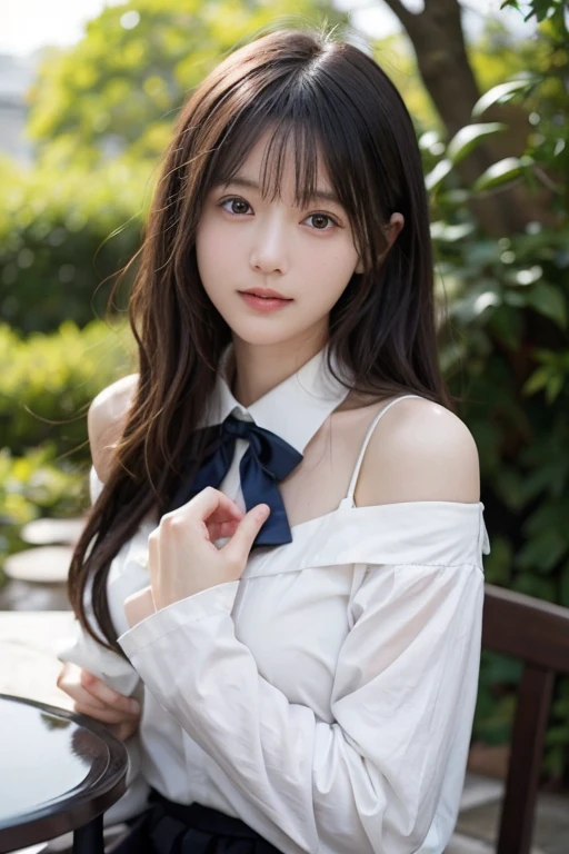 masterpiece、8k、super high quality、perfect anatomy、RAW photo、High resolution、finely、professional lighting、Glossy skin、detailed human body、detailed eye、detailed face、((random hair:1.4))、detailed hair bundles、small、natural makeup、young face、face forward、(japanese school uniform:1.4)、Hanging huge breasts、(((big breasts)))、はちきれんばかりのbig breasts胸、(big ass)、((School zone))