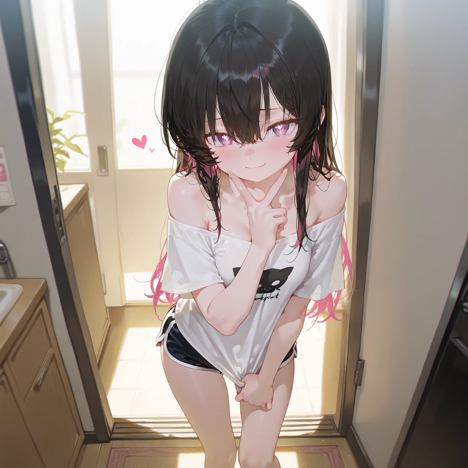 16k,1girl,12歳,very cute,black hair,twintail,(((thin twintail))),long hair,black eyes,nude,small breast,white background,blush,embarrassed ,:o ,(赤いランドセル, red satchel with back straps,school bag), (((ass focus))),printed panties,looking back ,(nsfw)