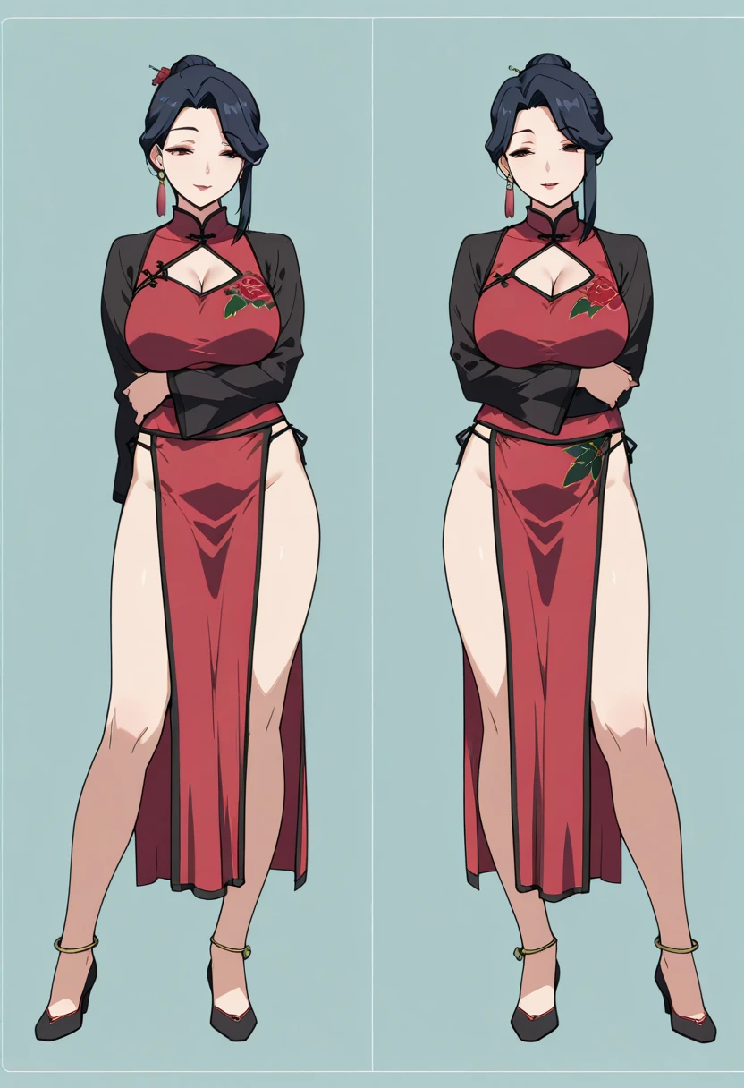 (high resolution, pixel perfect, realistic, gorgeous illustrations), (hyper quality, muste piece, etheric: 1.4), ((nsfw)), ((1girl, solo)), full body, ((cc)), skirt lift, ((stand,open legs)), cool atmosphere, green_hair, yellow_eyes, ((Exquisite face)), ((drunken eyes)), ((thick thighs)), (((wide hips))), ((Big breasts that are about to burst)), ((china dress)), ((cameltoe)), shiny skin, gleaming skin, sweat, simple background, style_parody, anime_coloring, c.c.