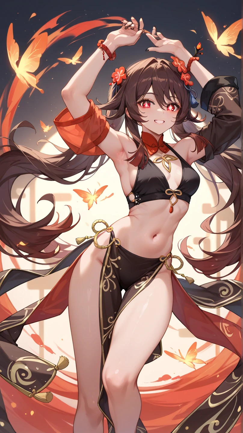 yor briar, anime style beutiful woman, 1girl, happy, sexy pause,(with sparkling eyes and a contagious smile:0.9),red face, closed mouth, beautiful detailed eyes, super detailed skin, backlighting, bare shoulders, black background, black dress, black gloves, black hair, breasts, dress, earrings, fingerless gloves, floating hair, floral print, flower, gloves, gold earrings, gold hairband, hair flower, hair ornament, hairband, holding, holding weapon, jewelry, large breasts, long hair, looking at viewer, off-shoulder dress, off shoulder,red eyes, short hair with long locks, sidelocks, solo, spikes, thighs, two-sided dress, two-sided fabric, weapon, fighting stance , face, close up, from above, highest quality, looking at viewer,high resolution.