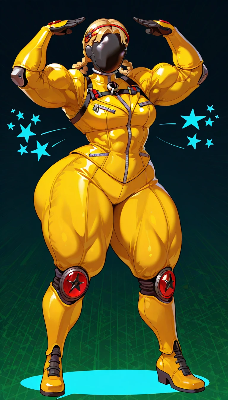Full body Rei Kishimoto from "Gantz" (((Plain background 1:2))) (masterpiece, high quality: 1.1) 1girl solo full body height standing straight symmetrical looking to the viewer, view from below, far shot, cow boy shot, perfect lighting, muscular, thighs, mature woman, mummy, bellybutton, abs, looks at the viewer smile RED CHEEKS, extremely huge breasts, maternal, porcelain skin, extra very long hair, sparkly skin, good face, chest cover, HANDS ON HIPS (yellow tiger bikini print long sleeves and long stockings)