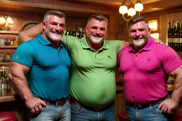 Three 40 year old men in elastic boxers, con bulto grande en la entrepierna, se tiene que ver la cara.