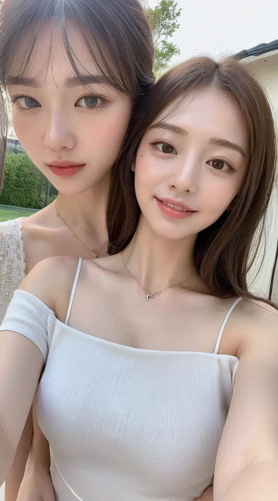 ((top-quality、8K、​masterpiece:1.3))、2 girls、selfee、Long、onepiece、A slight smil