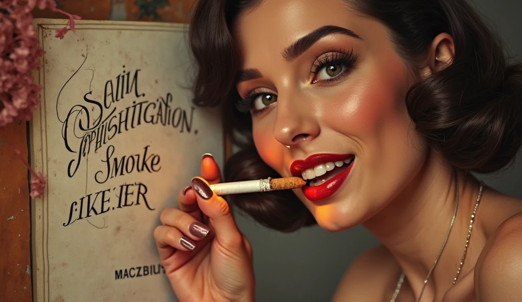 1 woman laying in bed with hand on face dramatic smoking pose, cigarette, painted art illustration, muted colours