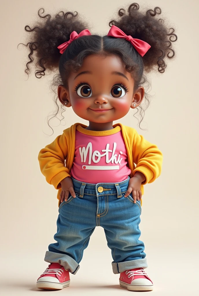 ((3D, best quality: 1.3)), ultra-detailed, SK, ((((solo))), full body, (close-up of a 5-year-old baby ((afro-futuristic)): 1;15), casual wearing, current fashion, black short t-shirt, (((white shoes))), (short kanekalon hair; 1.15), (well-defined symmetrical face, tongue expressionfrom outside: 1.12), autumn, floas in the wind, warm and soft dark luminosity, motion blur, magnificent blue sky,