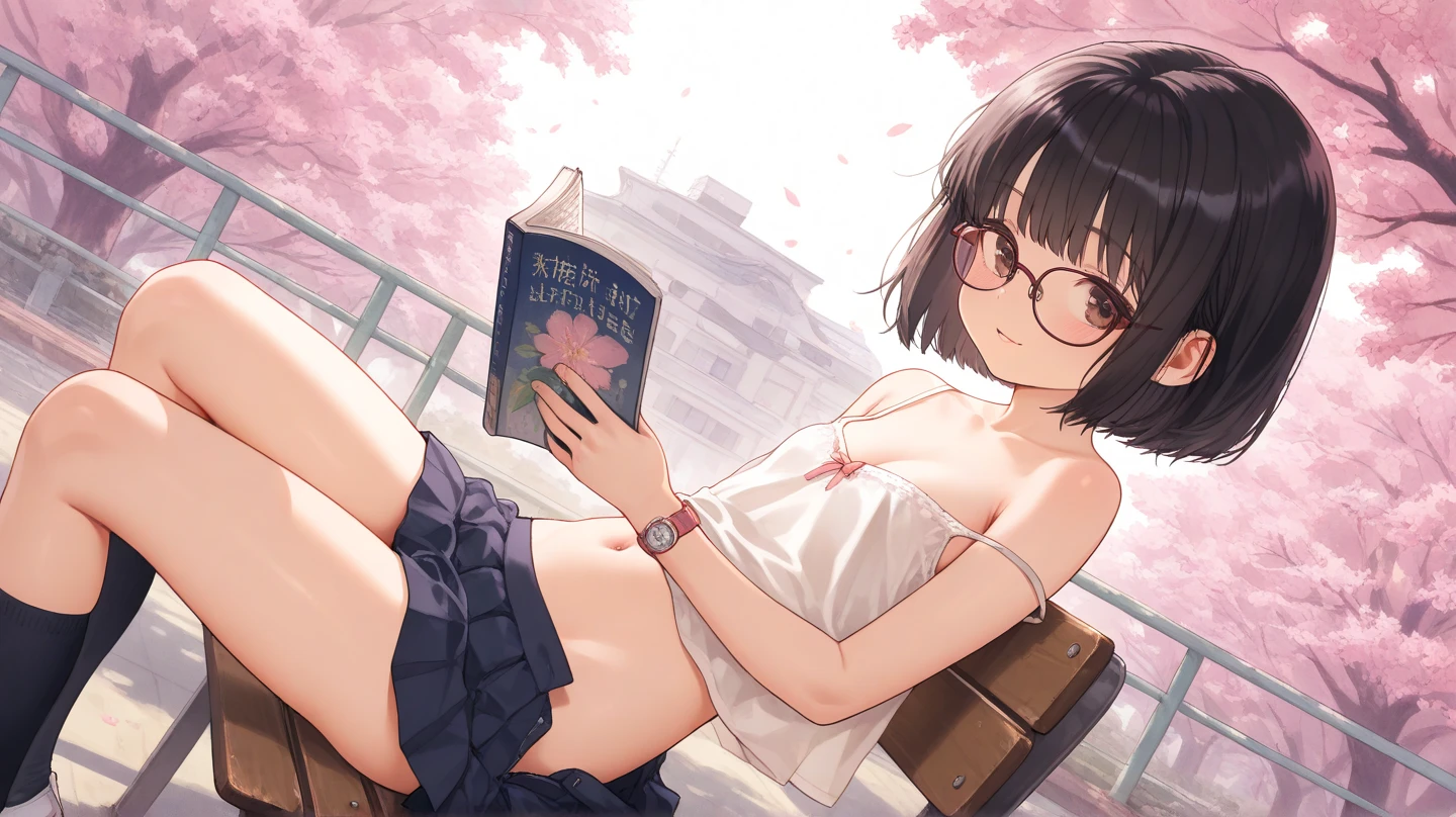 masterpiece, best quality, ultra-detailed, illustration, an extremely delicate and beautiful,high resolution, ultra-detailed,,perfect face,slender perfect body, Tight belly,Toned buttocks,Constricted waist,,(school uniform:1.7),(library:1.3),10yo,child,glasses,(reading book:1.5),(brown hair:1.2),(very short hair),(braided hair),(smile),(shirt comes off:1.5),(very long hair), shy daughter, short stature,(large breasts),( sweaty skin:1.2),(front view:1.5),white panties,(show off panties),(spread legs)