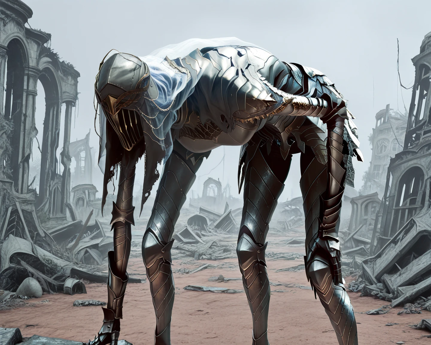 ((best quality)), ((masterpiece)), (detailed), a creature, pale, translucent skin, smooth skin texture like a dolphin, no hair, round head, (no face), (no eyes), (smooth face), (bright gums) like a shark's mouth, (a beak coming out of the mouth), (protrusions along a ridged back), (breathing holes along the chest), a tail that splits into three tentacles, long skinny arms that it walks on, where the legs would be is another set of arms that are used for grabbing, H R Giger, The Thing, sci fi horror, cosmic horror