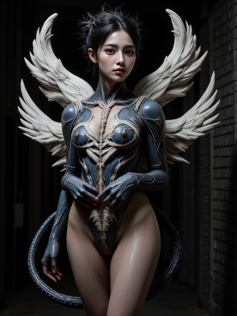 (megan fox), ((((((1 muscular demon girl)))))), (((huge upper body))), long hair, ((((huge demon wings))), (((pale skin))), (((sharp teeth, Huge horns, large nails))), navel, ((((full body front view)))), (((perfect hands, perfect fingers))), (((black empty background)))