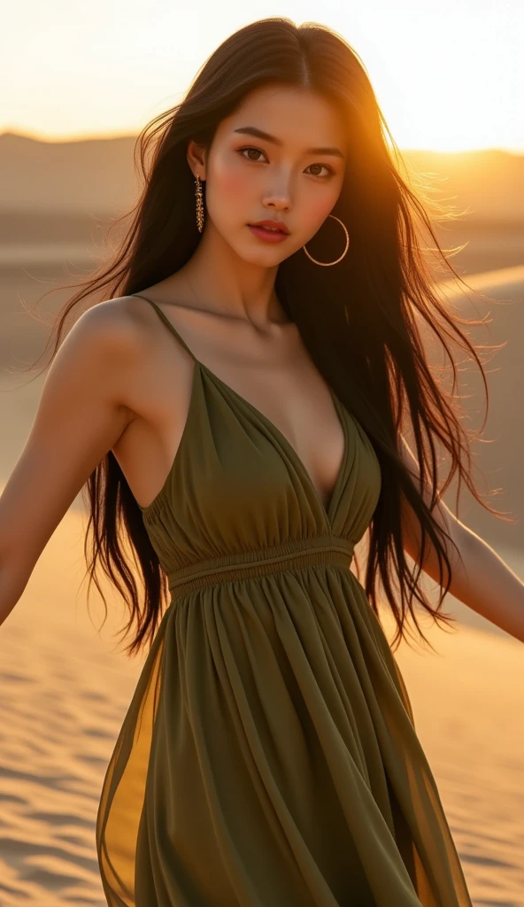 8K, best quality, very detailed:1.37), Eliana, ((18 years)), beautiful asian girl, (sahara desert), ((flat desert view)), (((motorway))), ((cactus)), (sand surface), (desert sand), ((Evening Light)), (Beautiful Luxury Floral Yellow Sundress), ((Luxurious yellow floral color dress)), High-resolution images capture extremely detailed realism., highlighting Eliana's determined expression, piercing eyes, And a confident attitude, Adds authenticity and meaning to images.. This visually striKing representation showcases Eliana's strength and dedication as a Beauty, cute Knees, cactus, beautiful smile 1:2, ((detailed face)), ((perfect body)), ((detailed hair)), ((detailed dress)), K, stylish pose, (Big ice cube in bacKground),