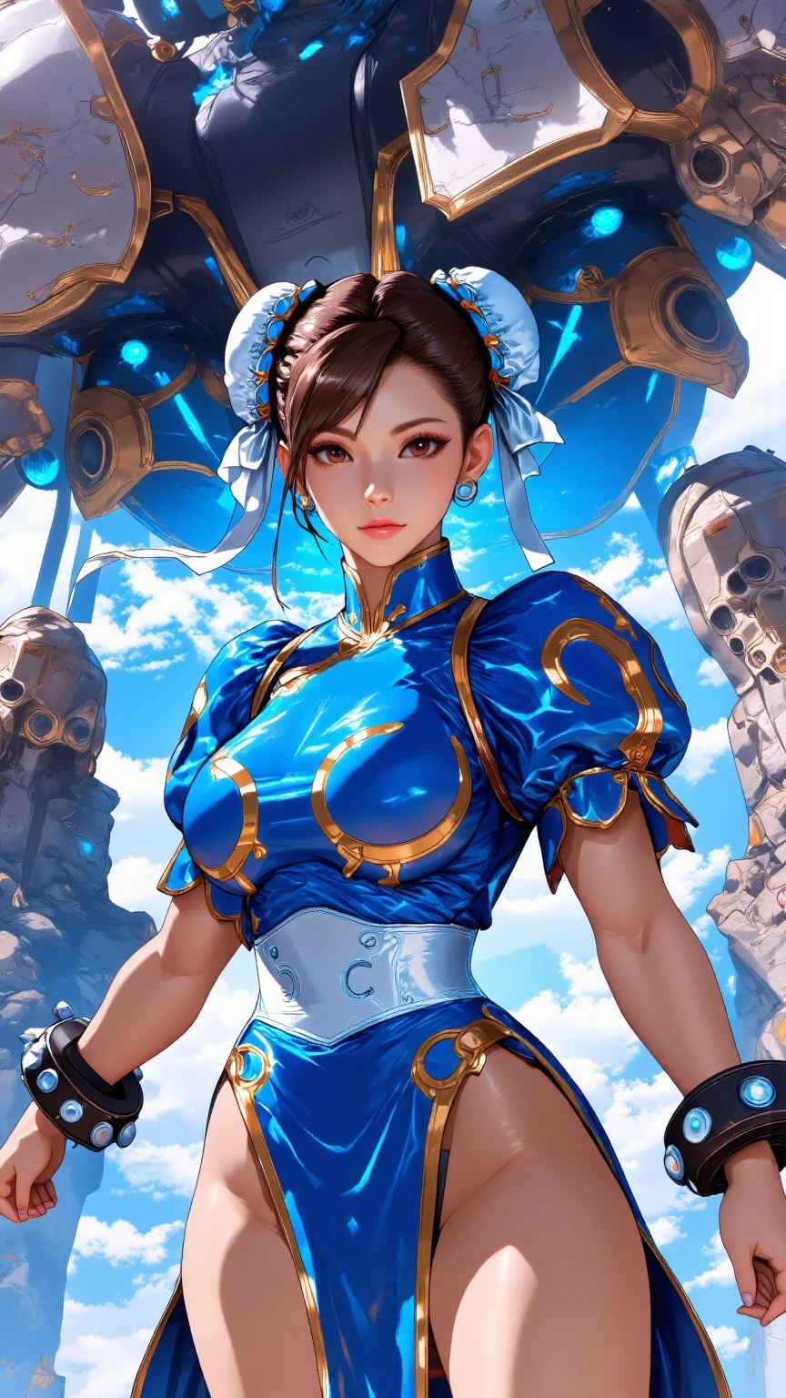 This surreal 3D illustration in the style of Artgerm depicts Chun-Li from the Street Fighter series against a creepy and mysterious background. Her smile was subtle, but the sharp focus allowed the camera to see the texture of her skin as creamy, silky and real. The work is sculpted in ZBrush, combined with Canon R5 photography style visual effects and perfect photo baking technology, the overall composition presents a professional, real and delicate artistic quality