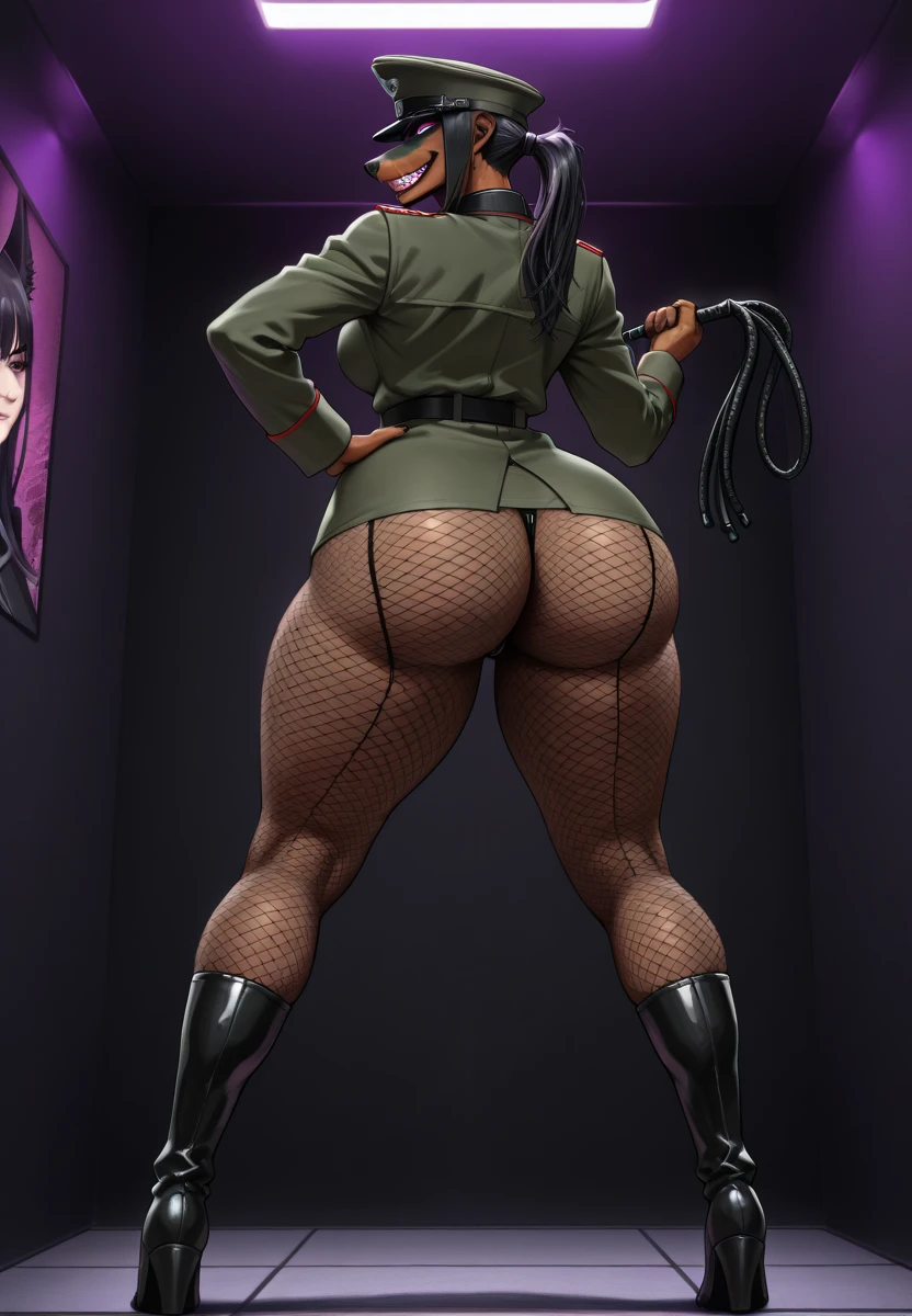 Pirotess dark elf black skin. girl handcuffed and bound in chains inside crystal jail wearing an yellow prison jumpsuit and green hunter rubber boots, full body view, hands on glass breasts on glass ass on glass window fog water drop, Cross Belt Blindfold, black belt blindfolded