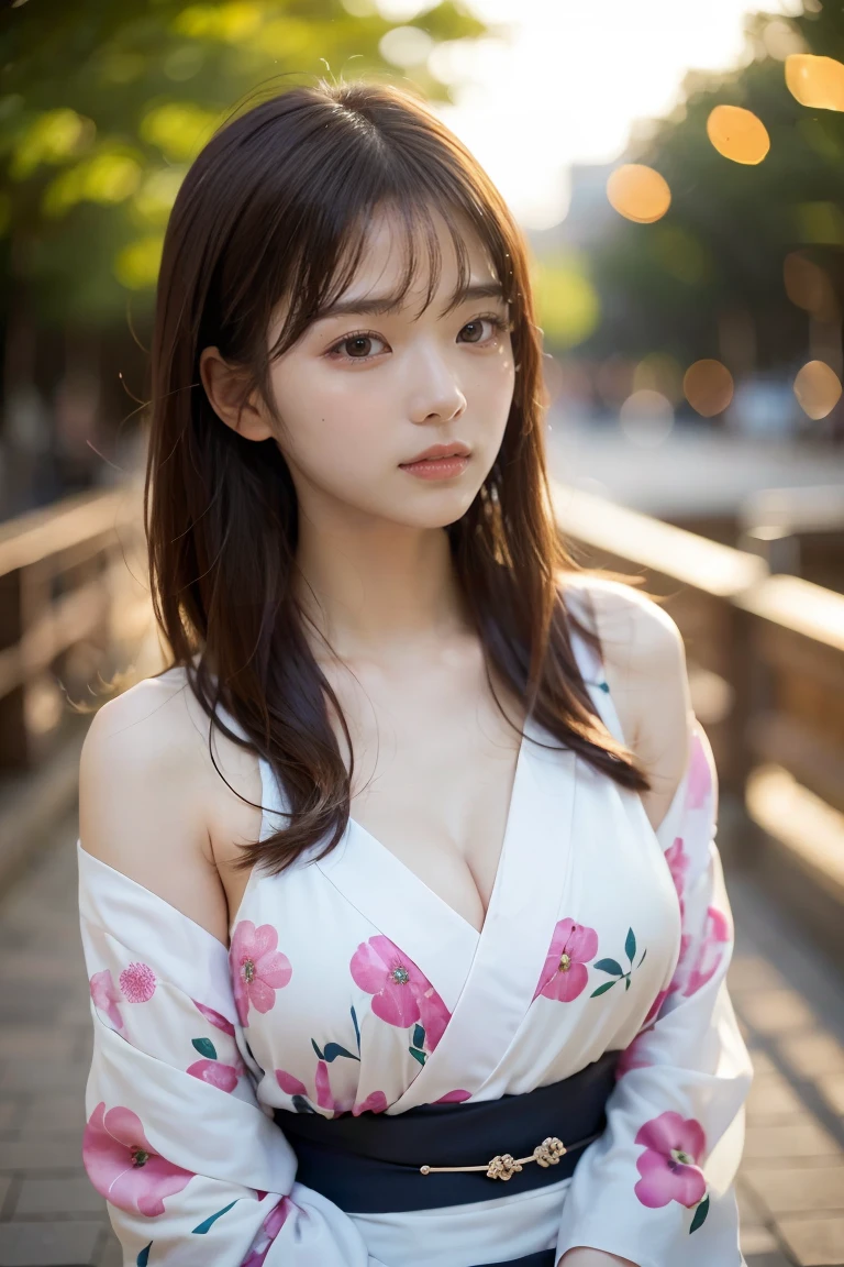 Mastepiece, highest quality, figure, Ultra high definition, Fine details, High resolution, 8k wallpaper, Perfect dynamic composition, Beautiful fine details, Wearing a dress, Natural color lips, random cute pose, Perfect and beautiful face, cute, Sexy Face, sunset, Ecstasy face, Feminine face, (cherry blossoms, cherry blossoms, 落ちてくるcherry blossomsの花びら, cherry blossoms吹雪, Falling petals), waving in the Wind Hair, Hair fluttering, pink cherry blossoms, Petals fluttering, cherry blossoms吹雪, Nice views, sunrise, Sun in the background, Wind,