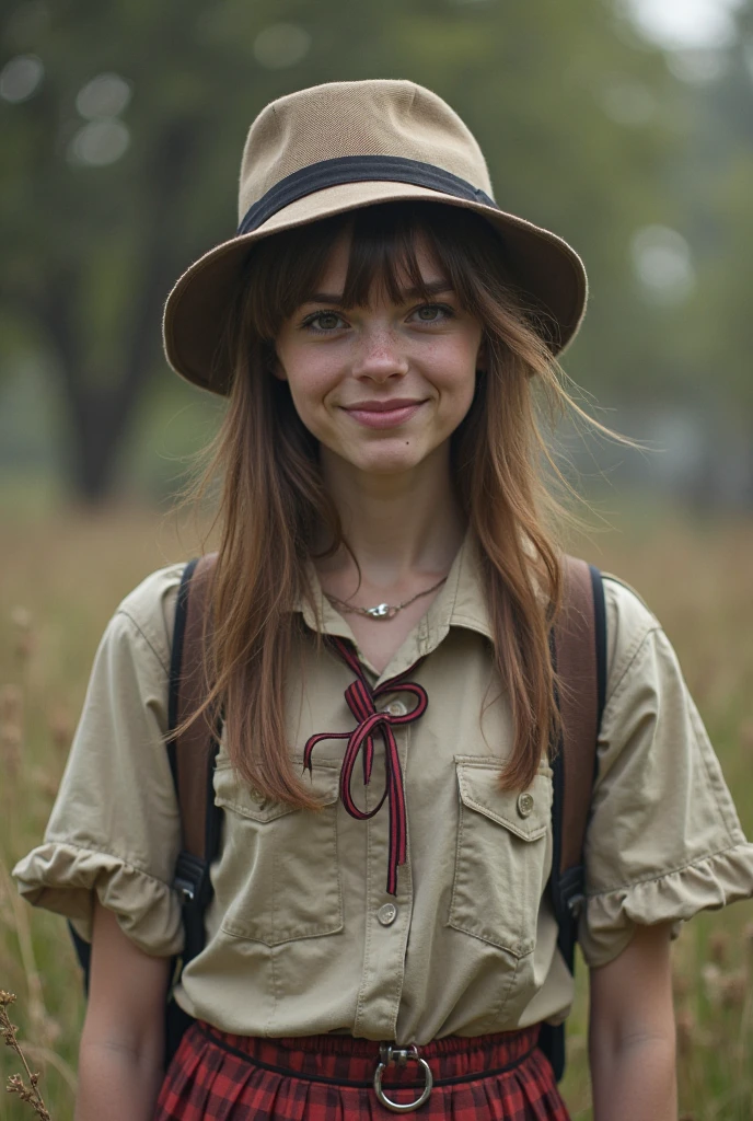 Jenna coleman, our adventurous lady embarks on a hiking trail, dressed in a short yet stylish outdoor ensemble. She wears a skimpy spoitzen bra over her round breasts, paired with a short black miniskirt and sturdy hiking boots. A wide-brimmed hat protects her from the sun's rays, and a backpack is strapped around her shoulders that contains the most important supplies for the trip. With a determined and agitated expression on her face, she navigates through a lush forest surrounded by towering trees and the sounds of nature. Her eyes sparkle with anticipation as she embarks on a day of exploration and adventure. (Masterpiece:1.2) (photorealistic:1.2) (Bokeh) (best quality) (intricate details) (8K) (High Poly) (Raytracing) (Cinema Lighting) (Sharp Focus) (Detailed Face) (Detailed Pupils)