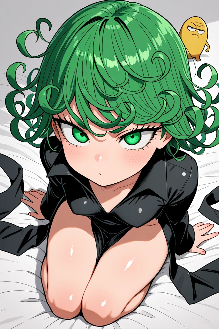 Tatsumaki - One Punch Man, bimbo features, cum face facial, body view, middle finger gesture