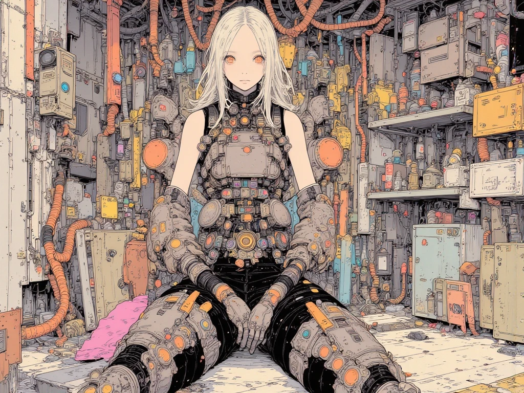 by tsubonari, by demizu posuka
1girl, cyborg , reading gradient detailed arms detailed body long black straight hair mechanical arms turtleneck tight
oriental poetic horror ghost tubes , wires
beautiful, aesthetic, detailed, beautiful color
amazing quality, best quality, high quality